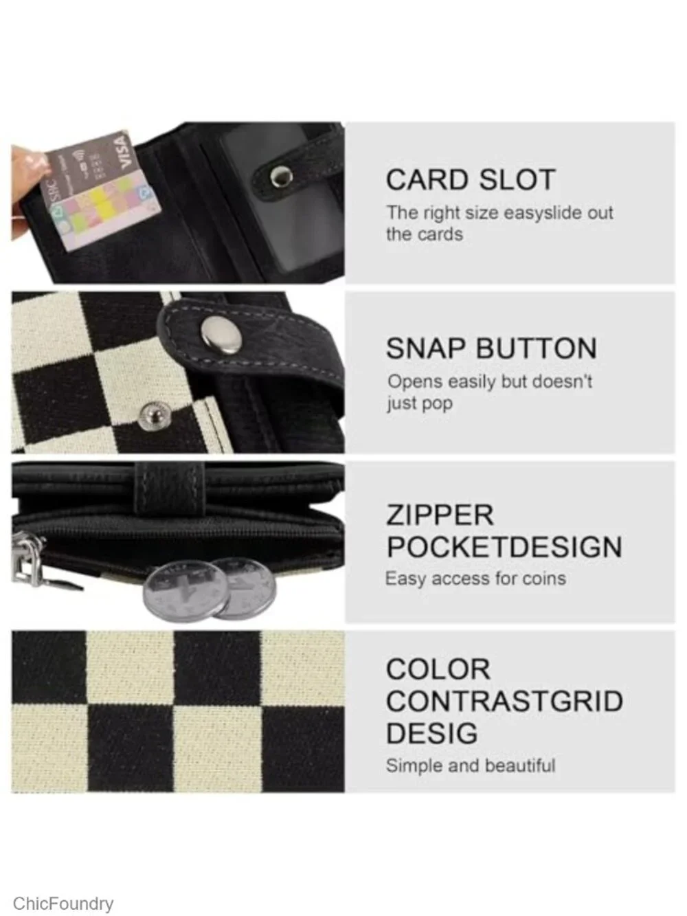 RFID Blocking PU Leather Bifold Wallet for Women, 8 Card Slots, ID Window, Coin